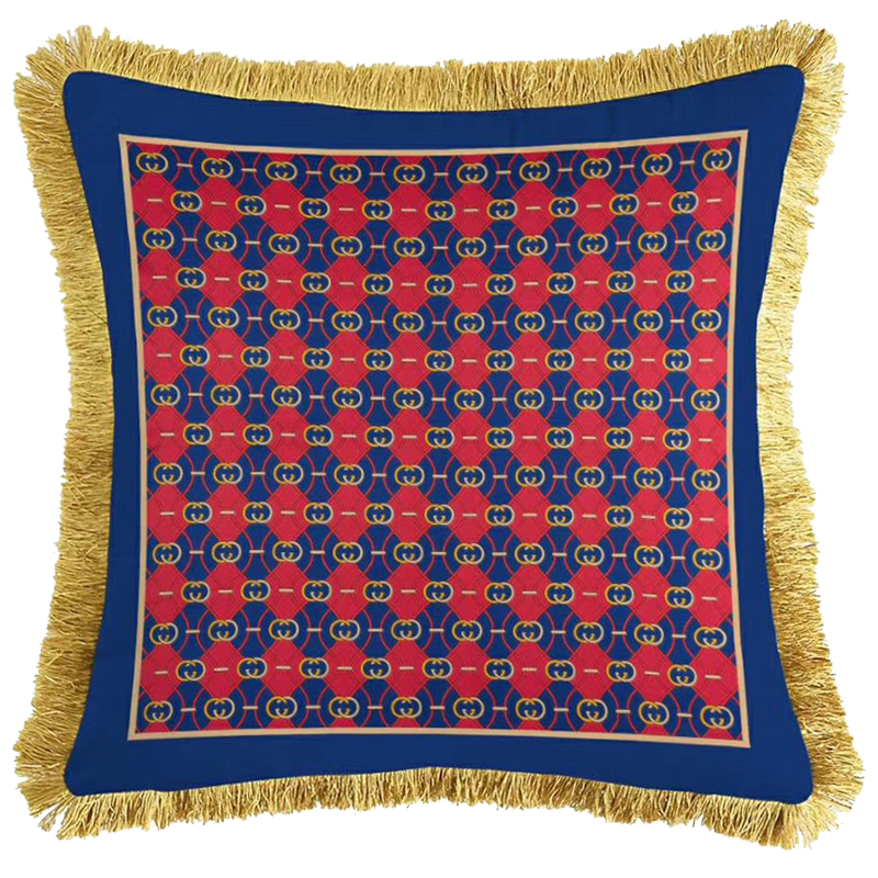 Декоративная подушка Cтиль Gucci Pattern Red Blue Синий Красный Золотой Декоративная подушка Cтиль Gucci Pattern Red Blue Синий Красный Золотой в Челябинске | Loft Concept