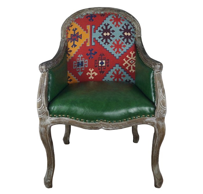 Кресло Bergere Kelim Pattern & Green Leather Кресло Bergere Kelim Pattern & Green Leather в Челябинске | Loft Concept