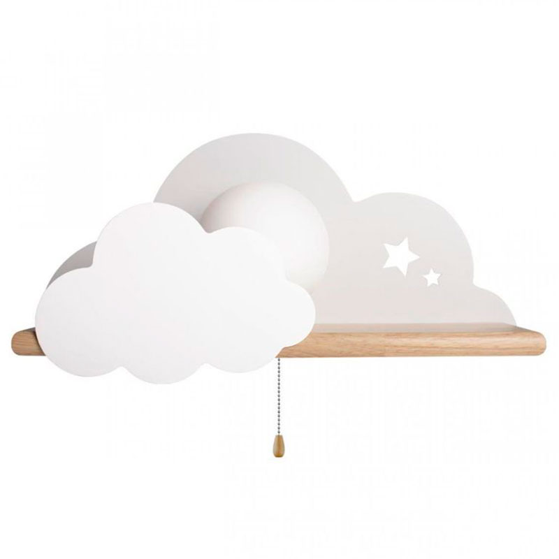 Бра с деревянной полкой белое Облако Wall Lamp White Cloud Белый Древесина Бра с деревянной полкой белое Облако Wall Lamp White Cloud Белый Древесина в Челябинске | Loft Concept