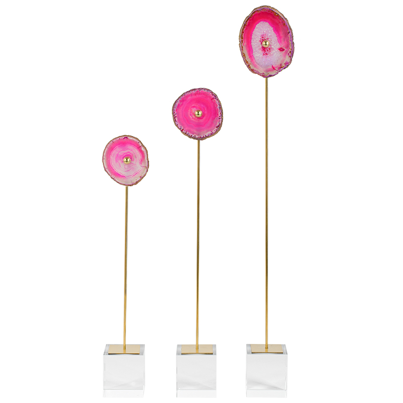 Комплект из 3-х статуэток AGATE DESIGN Pink Фуксия Глянцевое золото Прозрачный в Челябинске | Loft Concept 