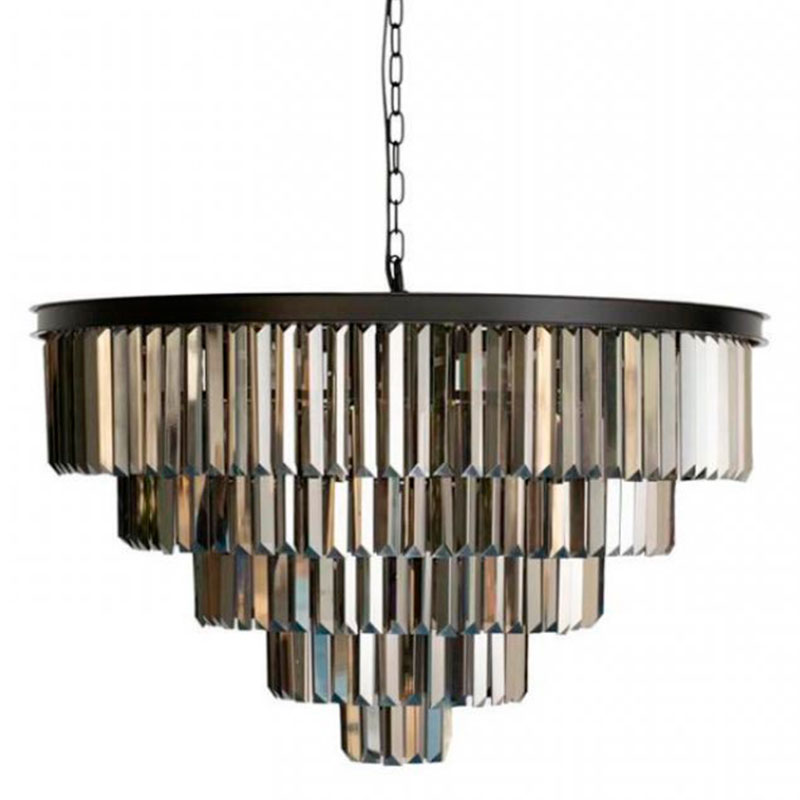 Круглая Люстра RH 1920s Odeon Black iron Five Layers Серое Стекло диаметр 80 см Черный Серый в Челябинске | Loft Concept 