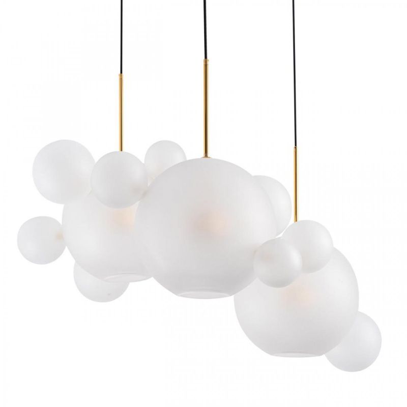 Светодиодный светильник Giopato & Coombes Bollr Bubble Chandelier Circle матовое белое стекло 3 плафона Белый Золотой Светодиодный светильник Giopato & Coombes Bollr Bubble Chandelier Circle матовое белое стекло 3 плафона Белый Золотой в Челябинске | Loft Concept