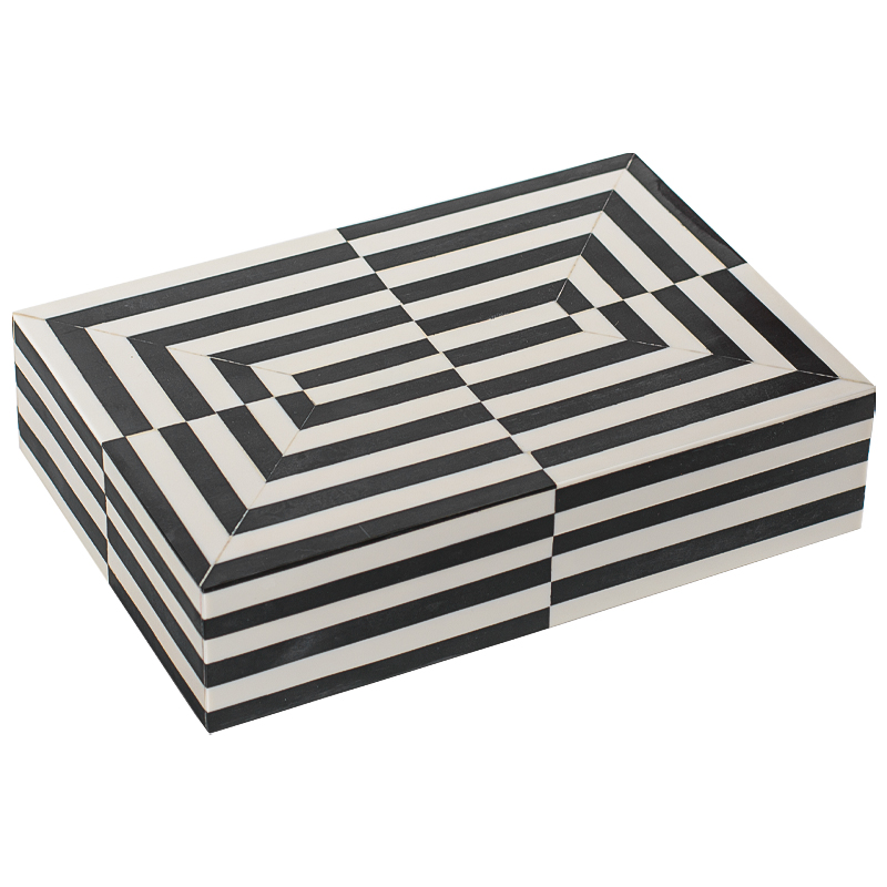 Шкатулка Black White Stripes Bone Inlay Черно-белый Шкатулка Black White Stripes Bone Inlay Черно-белый в Челябинске | Loft Concept