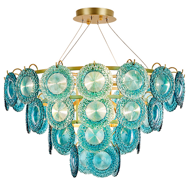 Люстра Blue Glass disk Chandelier Золотой Голубой Люстра Blue Glass disk Chandelier Золотой Голубой в Челябинске | Loft Concept