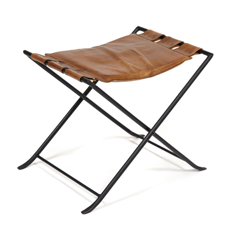 Табурет из кожи буйвола Industrial leather folding stool Коричневый Черный Табурет из кожи буйвола Industrial leather folding stool Коричневый Черный в Челябинске | Loft Concept