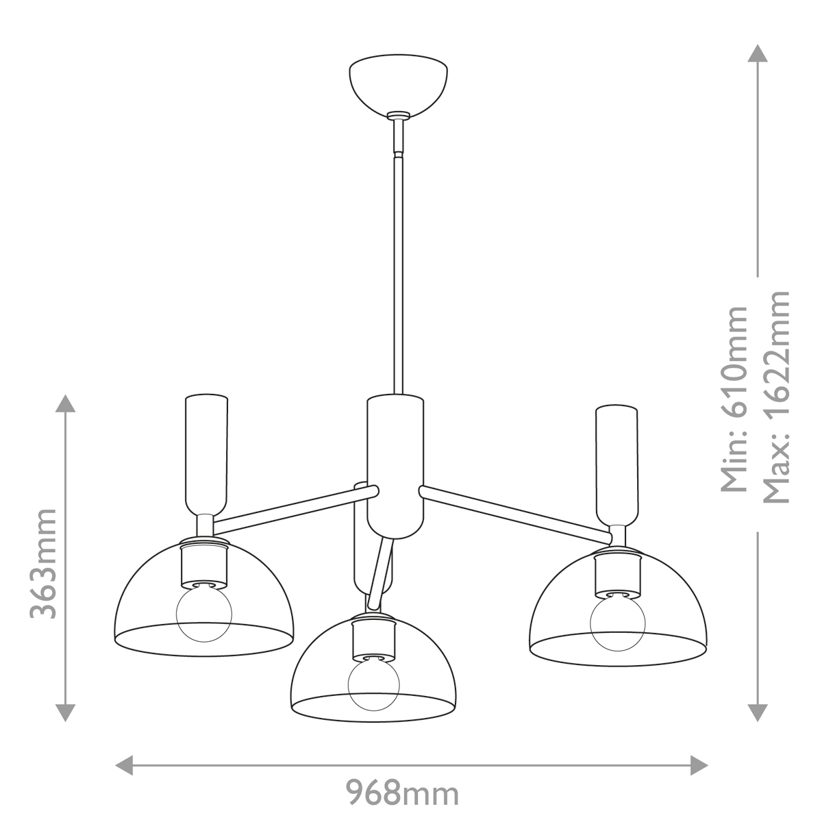 Люстра с 3-мя прозрачными полусферическими плафонами из стекла Alora Mood в Челябинске