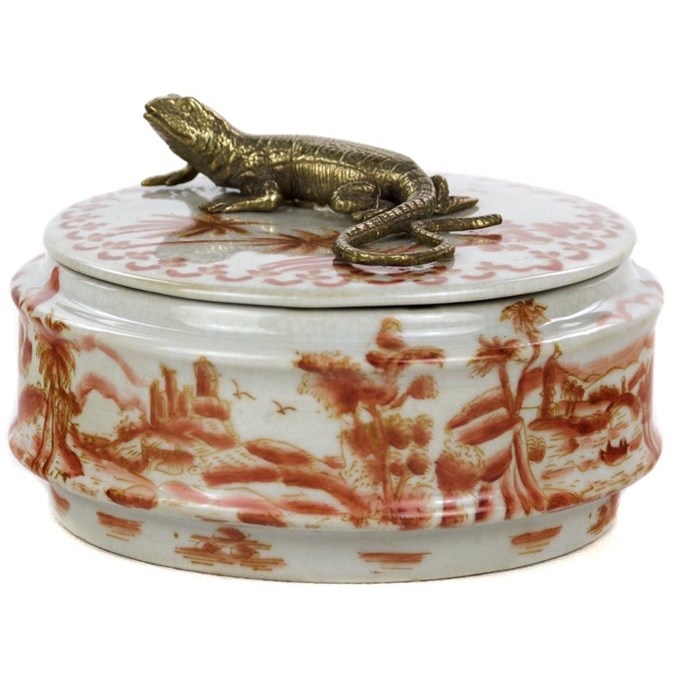 Шкатулка Box Bronze Lizard Chinoiserie Белый Бронза Коралловый Шкатулка Box Bronze Lizard Chinoiserie Белый Бронза Коралловый в Челябинске | Loft Concept