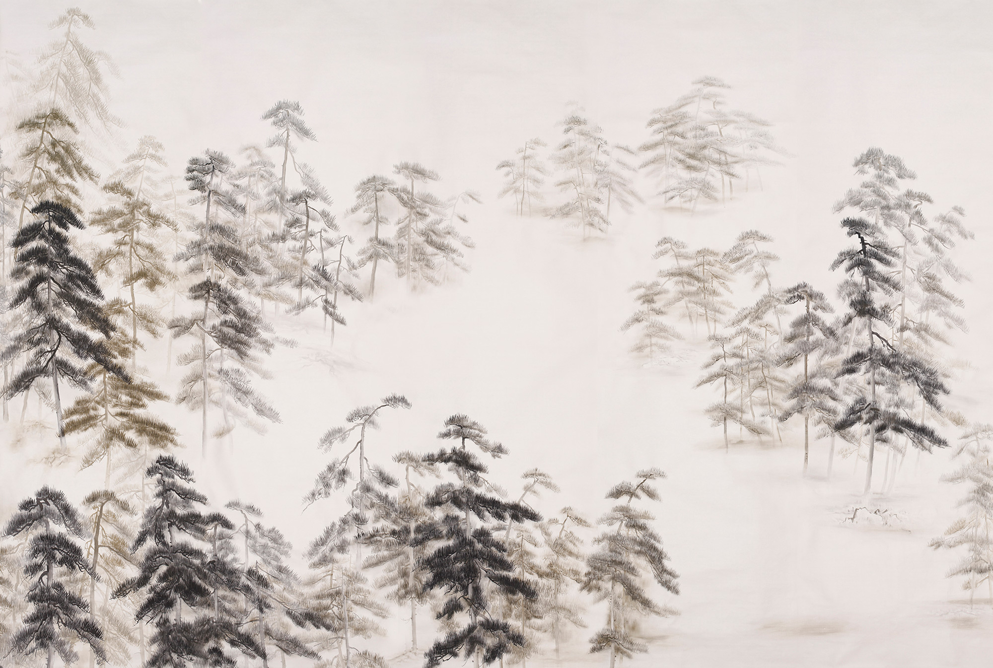 Обои ручная роспись Abstract Pines Dark Lacquer on Natural Mica metallic silk Обои ручная роспись Abstract Pines Dark Lacquer on Natural Mica metallic silk - постер Loft-Concept в Челябинске