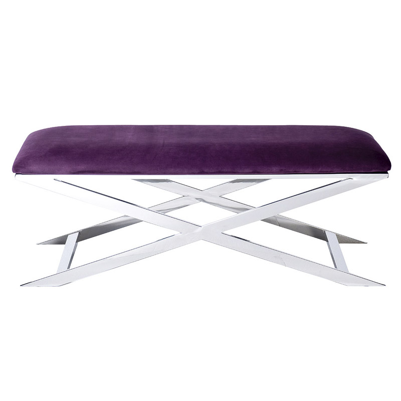 Банкетка Bench Velor Violet Хром Фиолетовый Банкетка Bench Velor Violet Хром Фиолетовый в Челябинске | Loft Concept