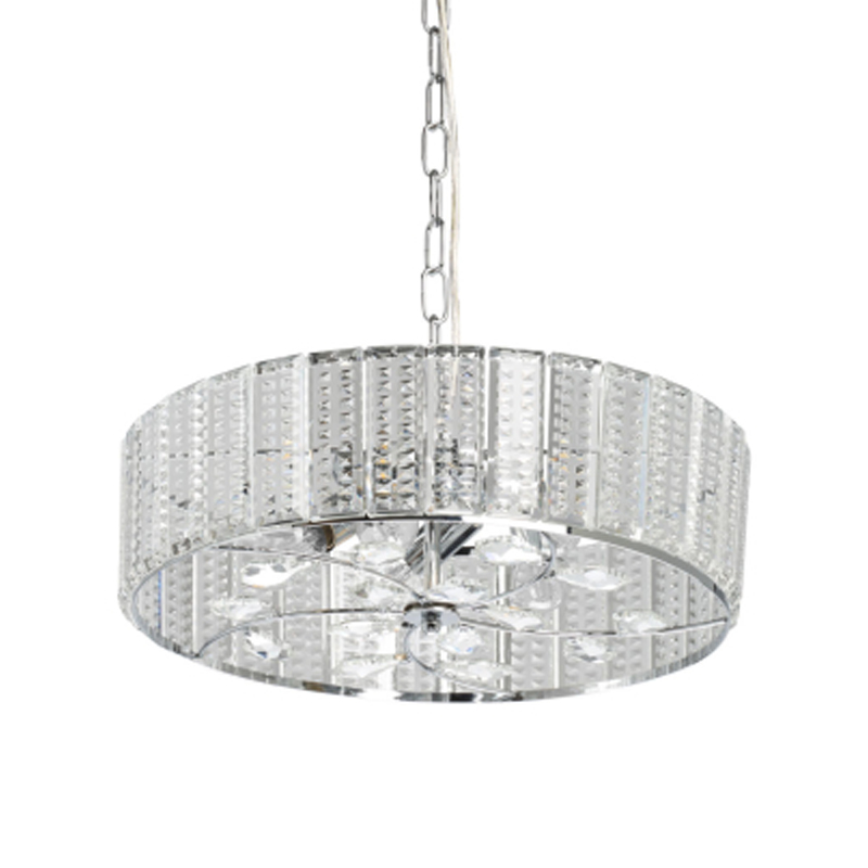 Люстра круглая на цепи цвета хром с прозрачными рельефными хрустальными пластинами Textured Glass Chandelier Серебряный Прозрачный в Челябинске | Loft Concept 