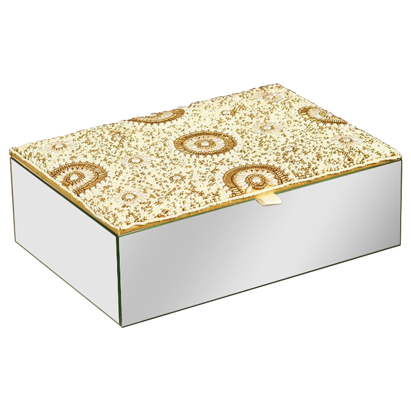 Шкатулка с вышивкой из бисера Araceli Beads Embroidery Mirror Box Бежевый Золотой Зеркало Шкатулка с вышивкой из бисера Araceli Beads Embroidery Mirror Box Бежевый Золотой Зеркало в Челябинске | Loft Concept
