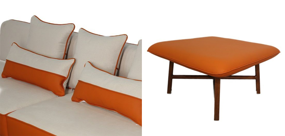 Угловой Диван с отделкой из ротанга Nava Rattan Decor Sofa Orange Угловой Диван с отделкой из ротанга Nava Rattan Decor Sofa Orange - Loft-Concept в Челябинске
