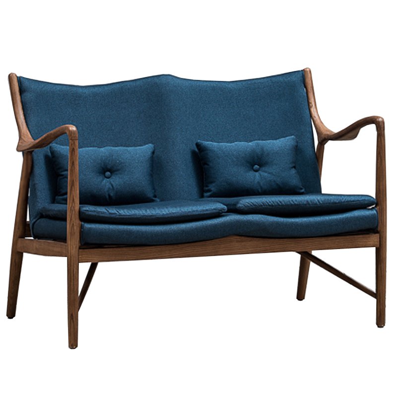 Диван Makeshift Loveseat Sofa blue linen Синий Дерево Табак в Челябинске | Loft Concept 