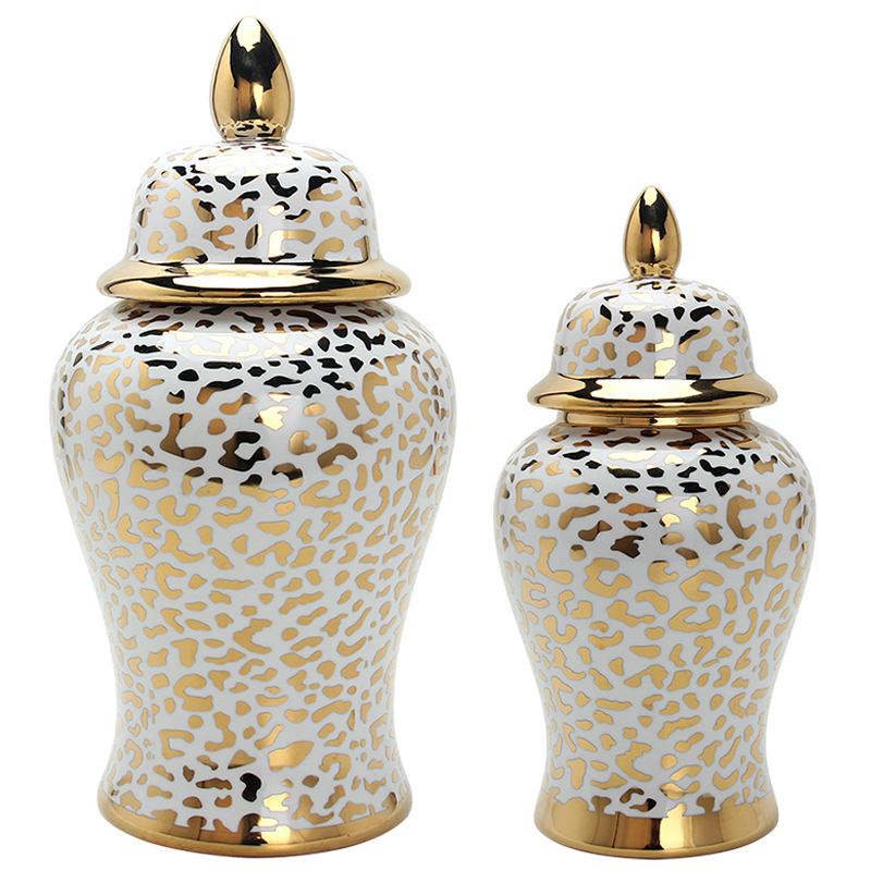 Ваза с крышкой Leopard Print Gold Vase Белый Глянцевое золото Ваза с крышкой Leopard Print Gold Vase Белый Глянцевое золото в Челябинске | Loft Concept