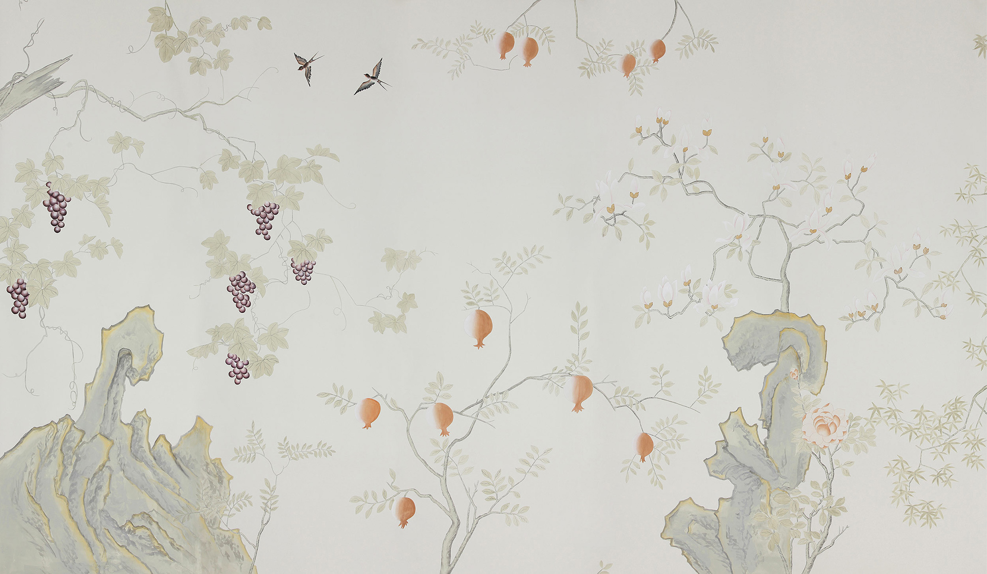 Обои ручная роспись Summer Night Blossom Colourway SC-122 on Bleached white dyed silk Обои ручная роспись Summer Night Blossom Colourway SC-122 on Bleached white dyed silk - постер Loft-Concept в Челябинске