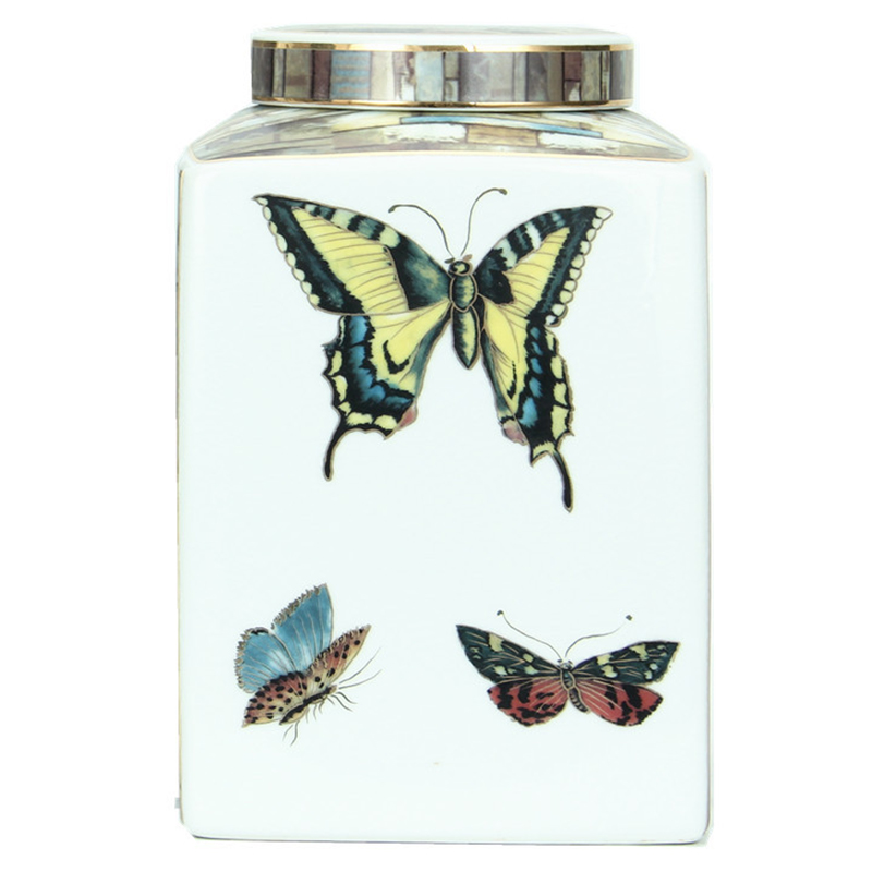 Ваза с крышкой Ceramic Flowers and Butterflies Small Vase Мульти Белый Ваза с крышкой Ceramic Flowers and Butterflies Small Vase Мульти Белый в Челябинске | Loft Concept