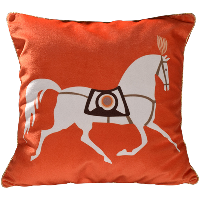 Декоративная подушка Hermes Horse 79 Оранжевый Белый Коричневый Декоративная подушка Hermes Horse 79 Оранжевый Белый Коричневый в Челябинске | Loft Concept