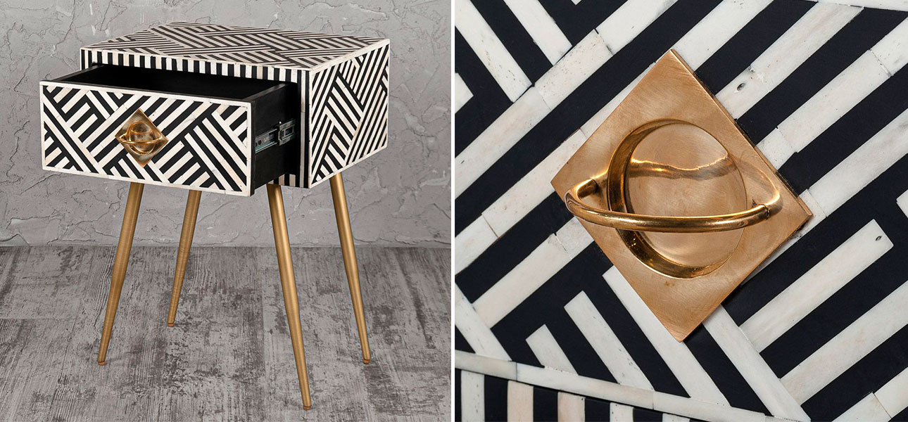 Тумба с инкрустацией черно-белая Amelia - фото №2