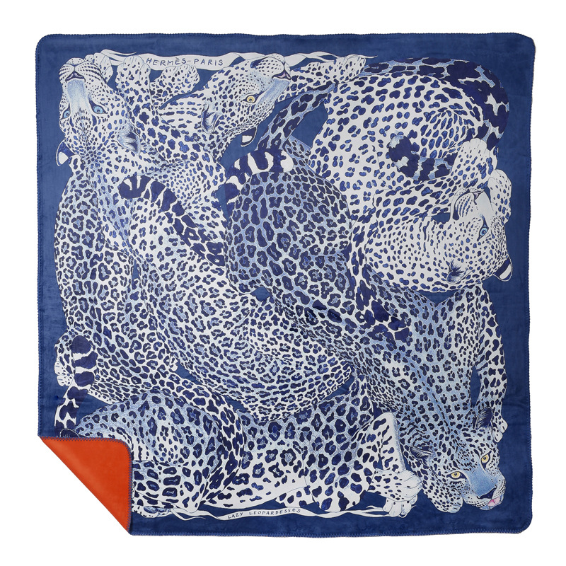 Плед Hermes Leopards Blue Синий Оранжевый Плед Hermes Leopards Blue Синий Оранжевый в Челябинске | Loft Concept