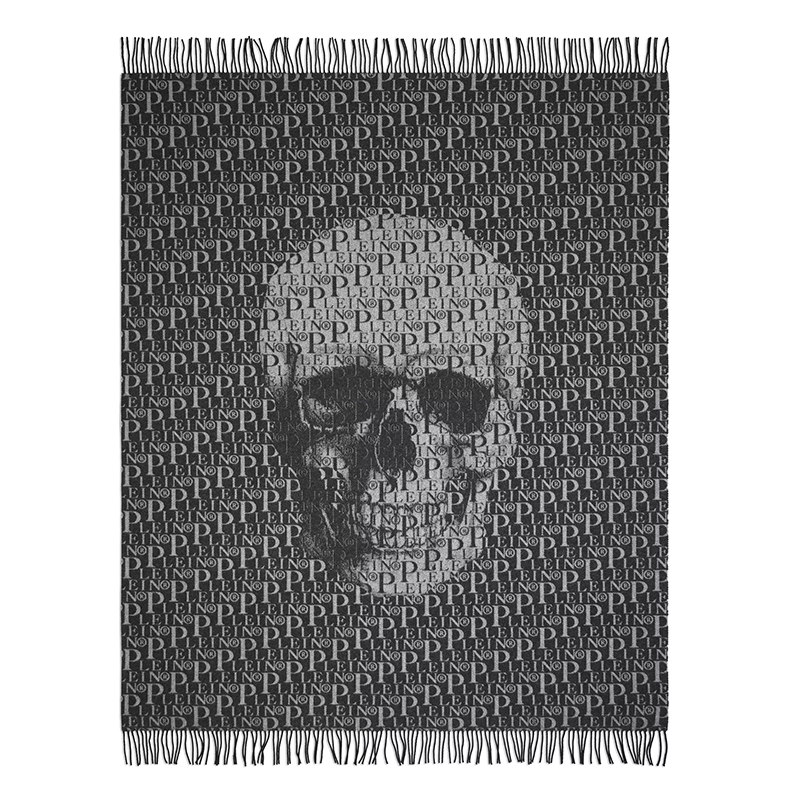 Плед Philipp Plein Plaid Cashmere Plein Черный Серый Плед Philipp Plein Plaid Cashmere Plein Черный Серый в Челябинске | Loft Concept