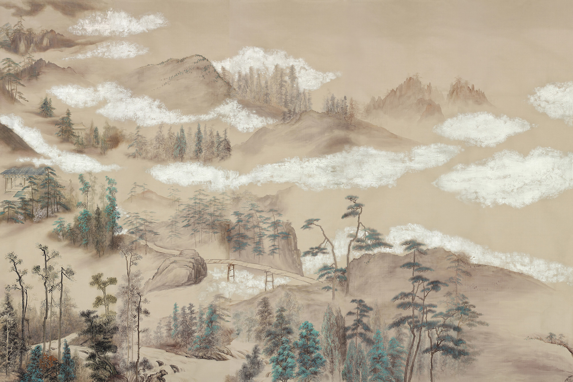 Обои ручная роспись Mountains Above Clouds Colourway SC-234 on Raw Silk dyed silk Обои ручная роспись Mountains Above Clouds Colourway SC-234 on Raw Silk dyed silk - постер Loft-Concept в Челябинске