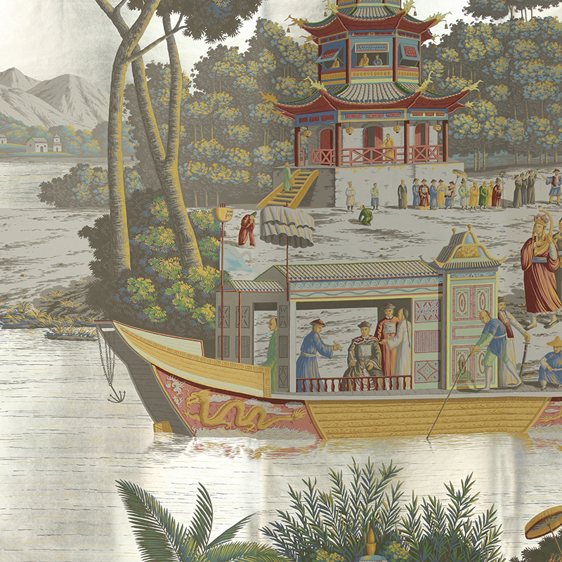 Обои ручная роспись Procession Chinoise Special Colourway on White Metal gilded paper Обои ручная роспись Procession Chinoise Special Colourway on White Metal gilded paper в Челябинске | Loft Concept