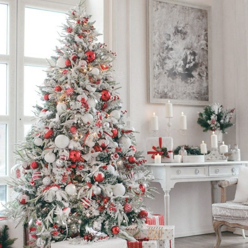 Дизайнерская Елка с Новогодним Декором Снежные Ягоды Christmas tree Snow Berries Красный Белый Зеленый в Челябинске | Loft Concept 