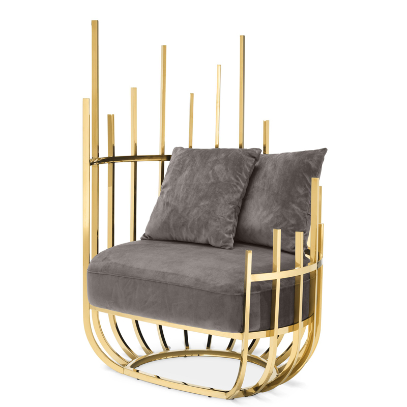 Кресло Eichholtz Chair Santorini Left Серый Глянцевое золото Кресло Eichholtz Chair Santorini Left Серый Глянцевое золото в Челябинске | Loft Concept