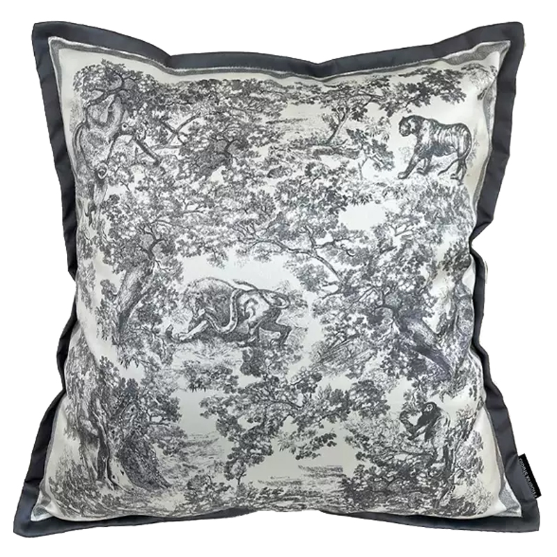 Декоративная подушка стиль Dior Toile de Jouy Fauna Pillow Серый Черный в Челябинске | Loft Concept 
