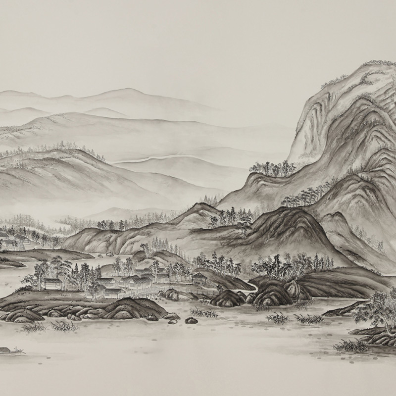 Обои ручная роспись A Thousand Li of Rivers and Mountains Special Colourway on Bleached White dyed silk Обои ручная роспись A Thousand Li of Rivers and Mountains Special Colourway on Bleached White dyed silk в Челябинске | Loft Concept