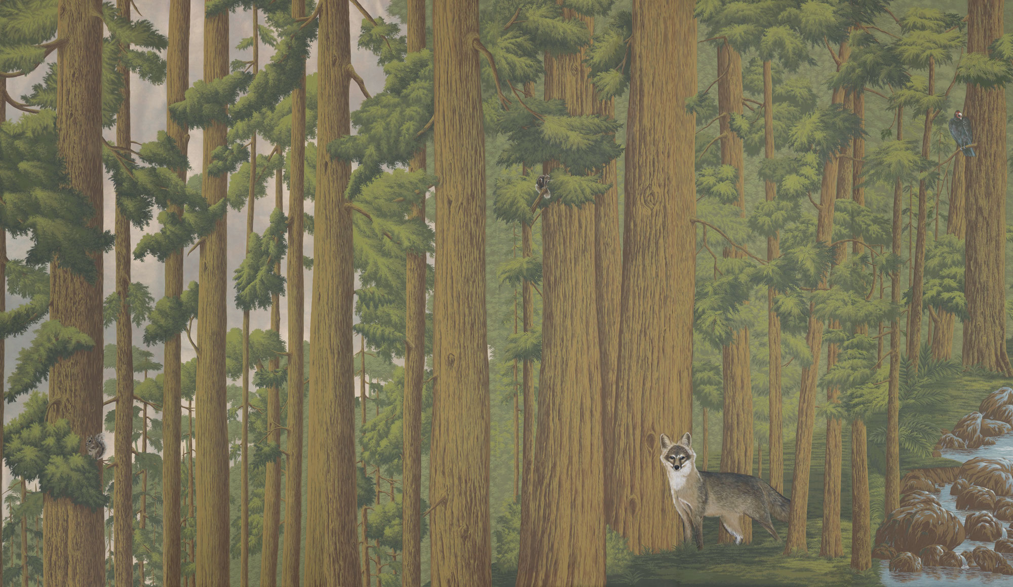 Обои ручная роспись Redwoods Roberts on Brushed Gold gilded paper Обои ручная роспись Redwoods Roberts on Brushed Gold gilded paper - постер Loft-Concept в Челябинске