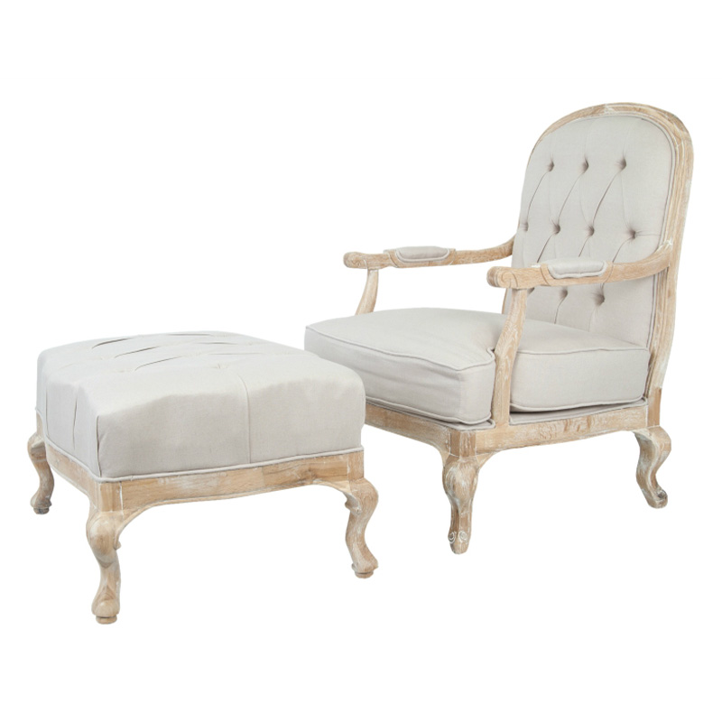 Кресло с пуфом с мягкой обивкой из льна Edward Armchair beige Бежевый Коричневый Кресло с пуфом с мягкой обивкой из льна Edward Armchair beige Бежевый Коричневый в Челябинске | Loft Concept