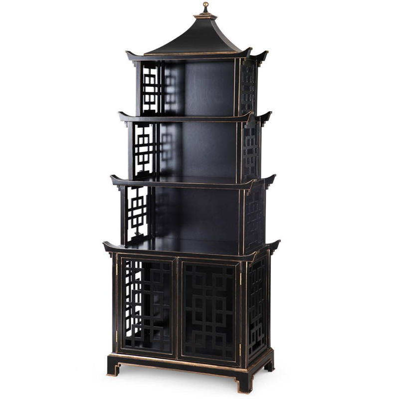 Стеллаж Черная Пагода Bungalow 5 Pagoda Black Wood Винтажный черный Стеллаж Черная Пагода Bungalow 5 Pagoda Black Wood Винтажный черный в Челябинске | Loft Concept