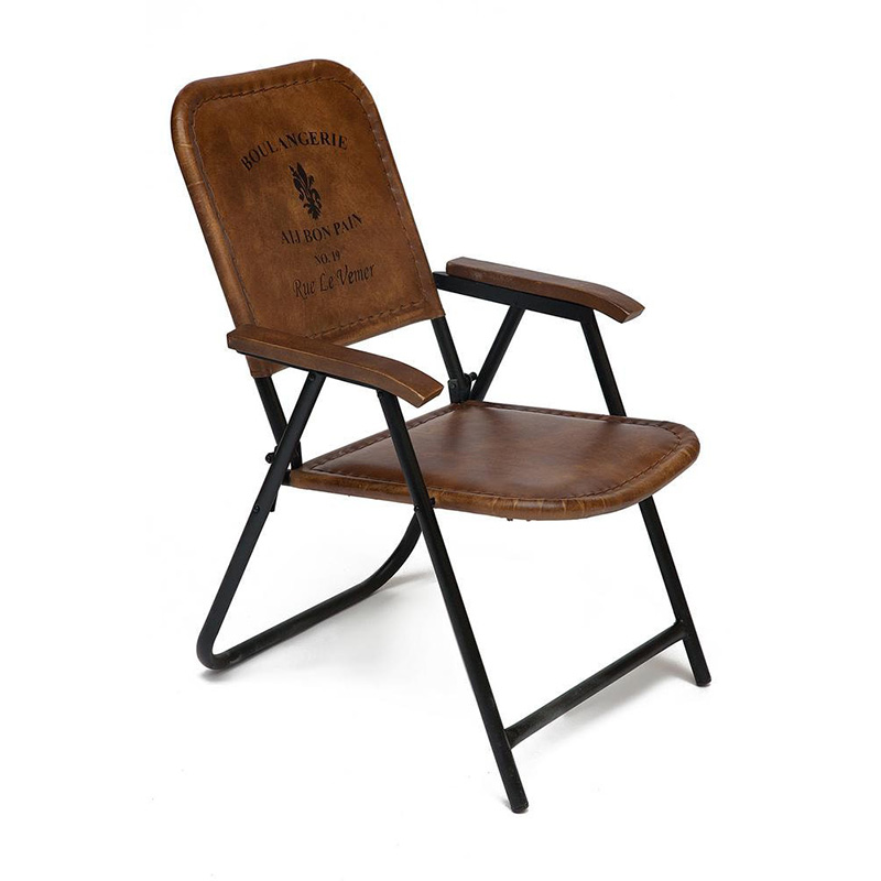 Складной кожаный стул Industrial Folding buffalo leather chair Коричневый Черный Складной кожаный стул Industrial Folding buffalo leather chair Коричневый Черный в Челябинске | Loft Concept