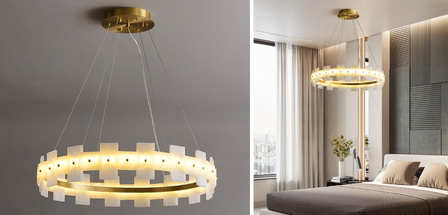 Дизайнерская светодиодная люстра с пластинами из натурального мрамора Marble Plates Chandelier - фото