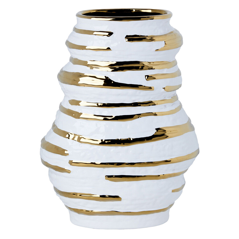 Ваза белая с рельефной поверхностью и золотыми полосами Vase Beehive Белый Золотой Ваза белая с рельефной поверхностью и золотыми полосами Vase Beehive Белый Золотой в Челябинске | Loft Concept