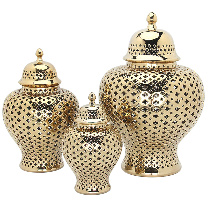 Ваза с крышкой Gold Ceramic Carving Vase Глянцевое золото Ваза с крышкой Gold Ceramic Carving Vase Глянцевое золото в Челябинске | Loft Concept