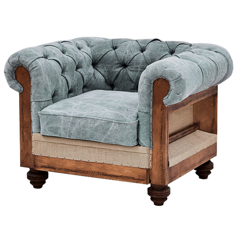 Кресло Deconstructed Chesterfield Armchair Gray Blue Серо-голубой Коричневый Бежево-серый в Челябинске | Loft Concept 