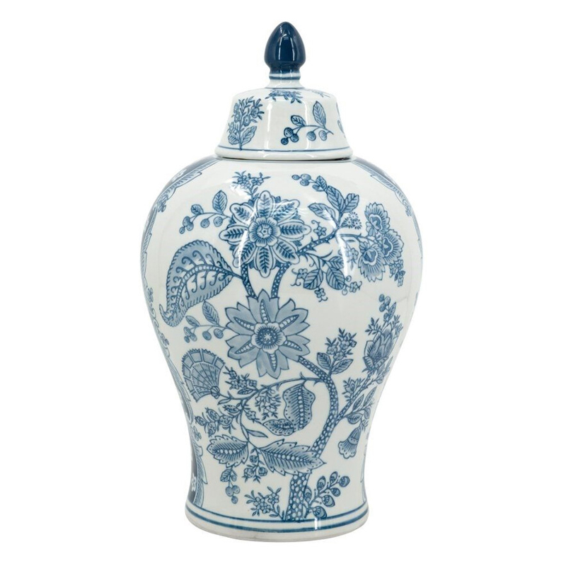 Ваза с крышкой и голубым цветочным рисунком 37 см Blue & White Ornament Белый Голубой Ваза с крышкой и голубым цветочным рисунком 37 см Blue & White Ornament Белый Голубой в Челябинске | Loft Concept