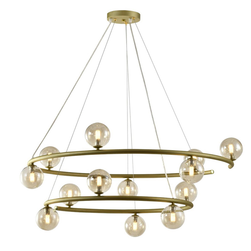 Большая люстра с двумя ярусами Bubble Glass Gold Золотой Янтарный Большая люстра с двумя ярусами Bubble Glass Gold Золотой Янтарный в Челябинске | Loft Concept