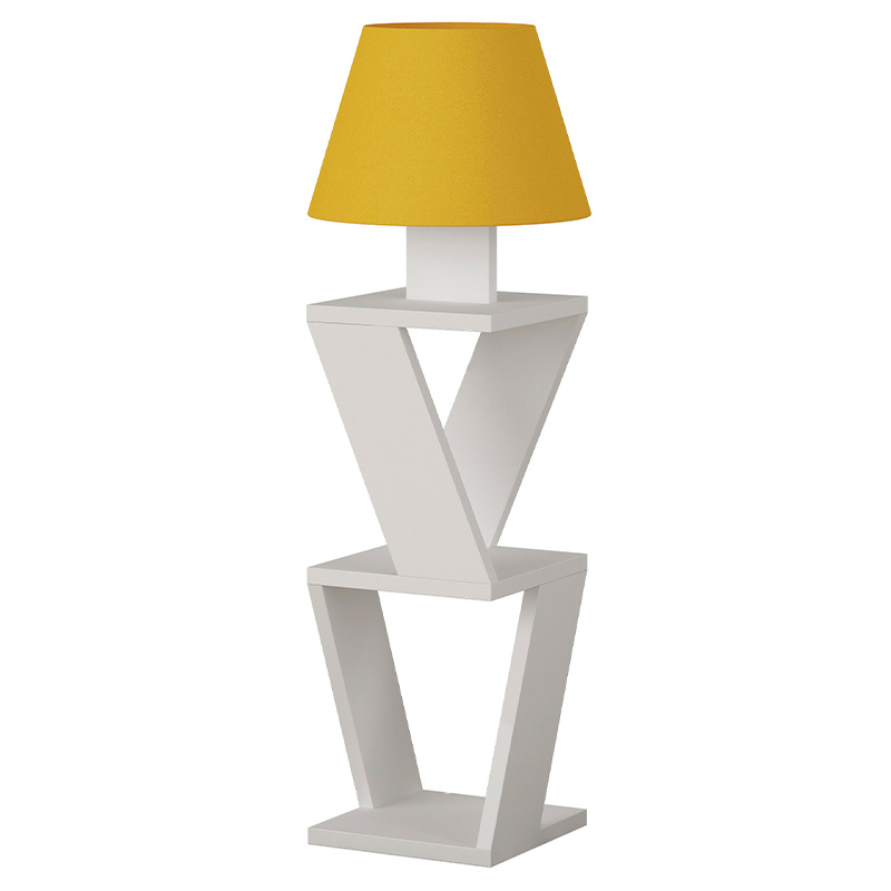 Торшер с белым каркасом с 2-мя полками и желтым тканевым абажуром KOZENA SIDE FLOOR LAMP YELLOW Белый Желтый в Челябинске | Loft Concept 