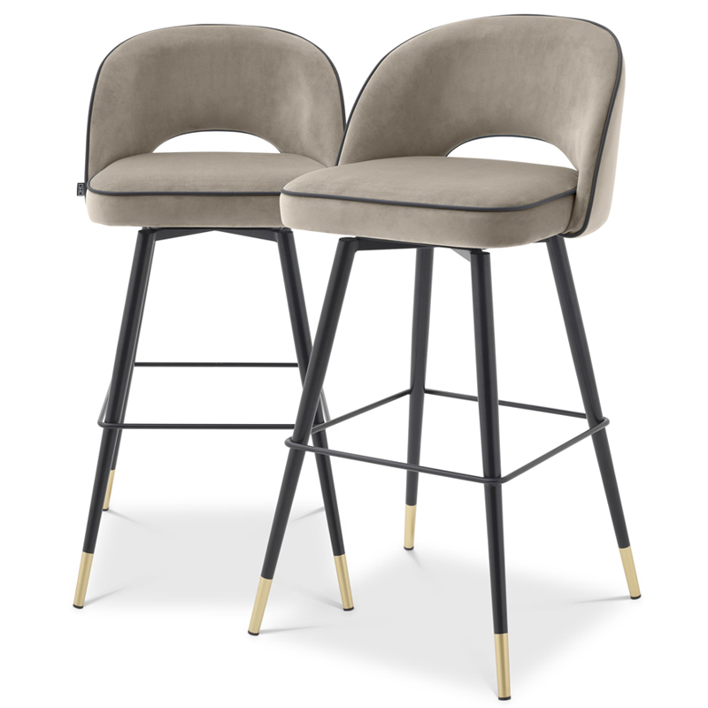 Комплект барных стульев Eichholtz Bar Stool Cliff set of 2 greige Черный Латунь Бежево-серый в Челябинске | Loft Concept 