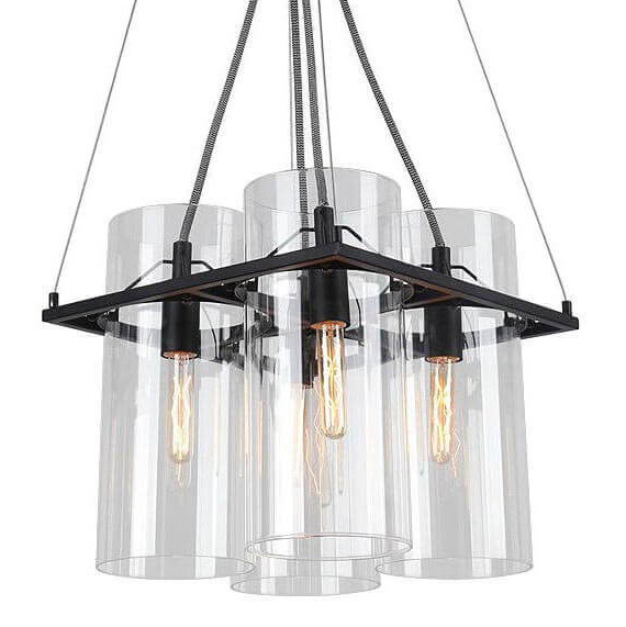 Люстра Glass Cylinder Chandelier Прозрачный Черный Люстра Glass Cylinder Chandelier Прозрачный Черный в Челябинске | Loft Concept