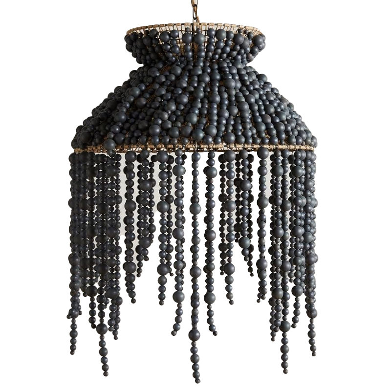 Подвесной светильник с абажуром украшенным черными бусинами Wooden Beads Chandelier Black Черный Коричневый Подвесной светильник с абажуром украшенным черными бусинами Wooden Beads Chandelier Black Черный Коричневый в Челябинске | Loft Concept