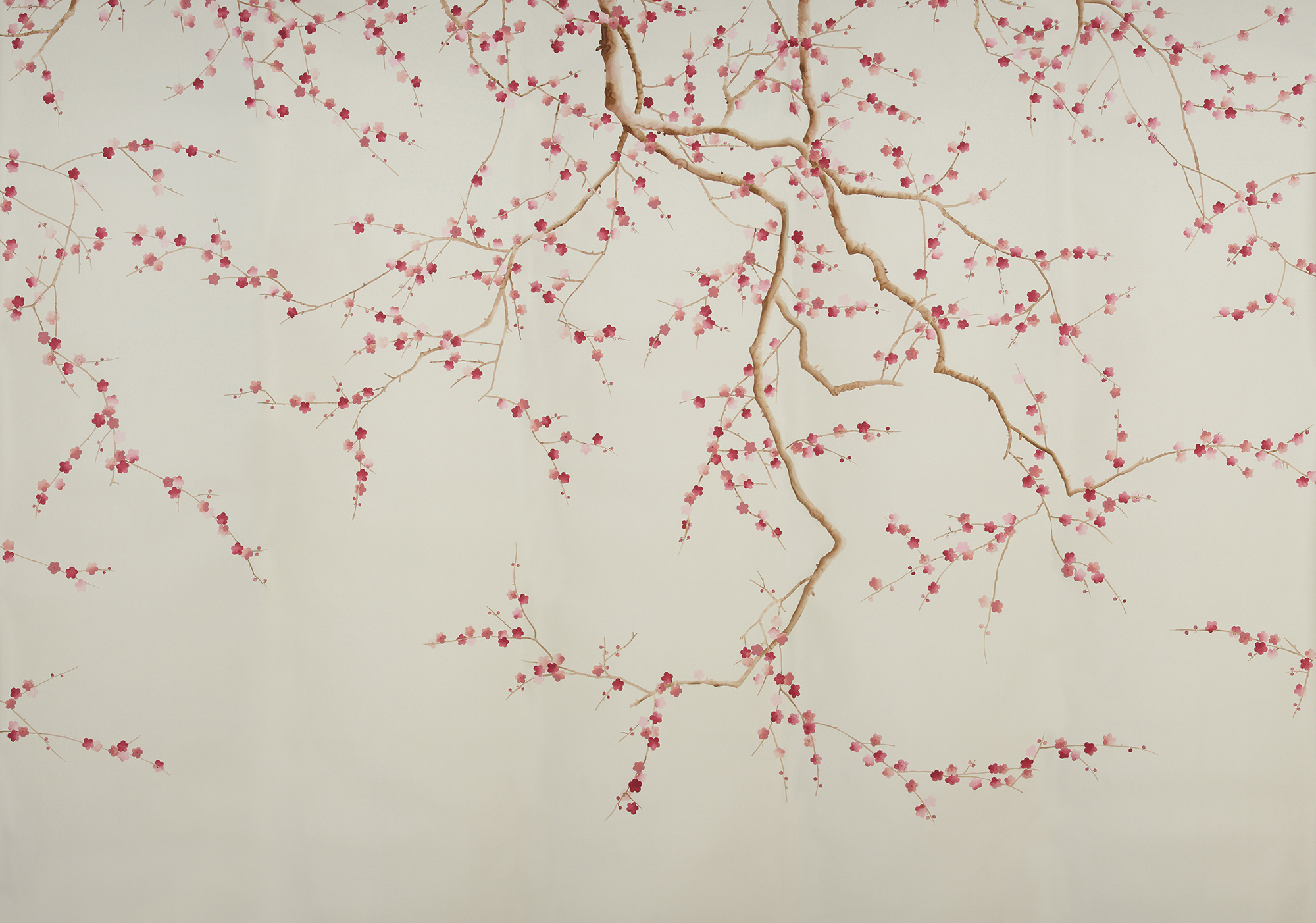 Обои ручная роспись Plum Blossom Blossom on Satin Grey dyed silk Обои ручная роспись Plum Blossom Blossom on Satin Grey dyed silk - постер Loft-Concept в Челябинске
