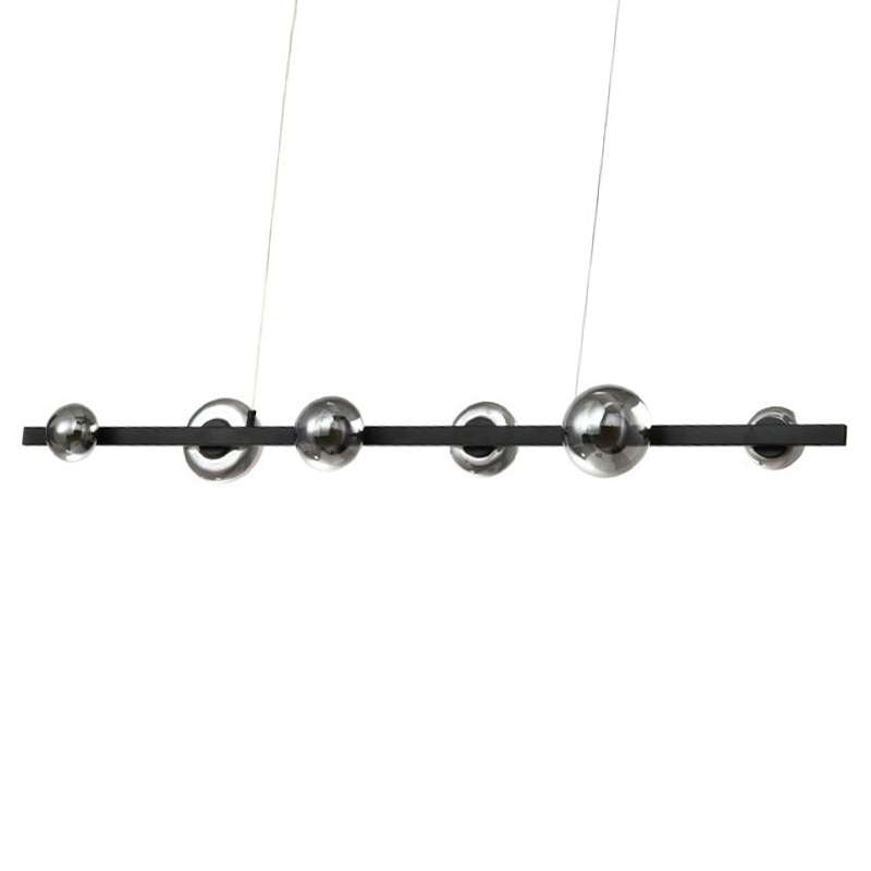 Люстра светодиодная линейная с 6-ю круглыми серыми плафонами Iona Chandelier Black  Черный Серый в Челябинске | Loft Concept 