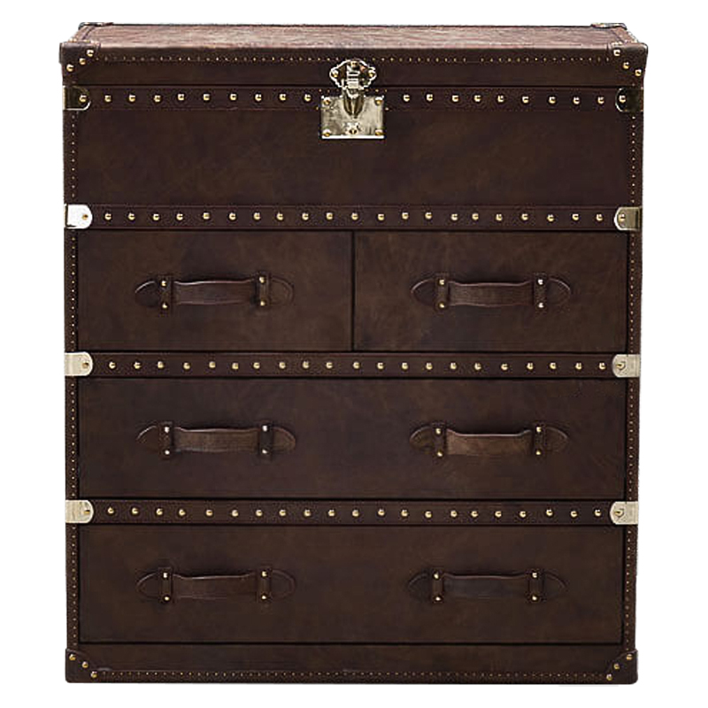 Комод Vintage Leather Chest of Draver Коричневый Глянцевое золото Комод Vintage Leather Chest of Draver Коричневый Глянцевое золото в Челябинске | Loft Concept