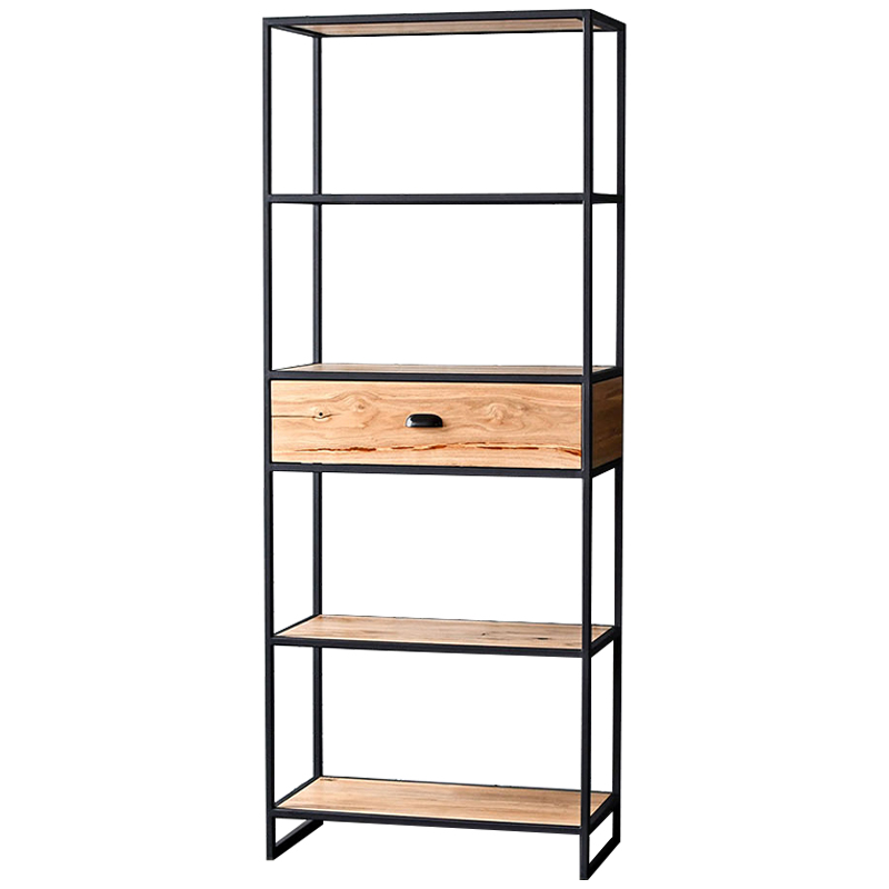 Стеллаж Kline Industrial Metal Rust Rack Черный Древесина Стеллаж Kline Industrial Metal Rust Rack Черный Древесина в Челябинске | Loft Concept