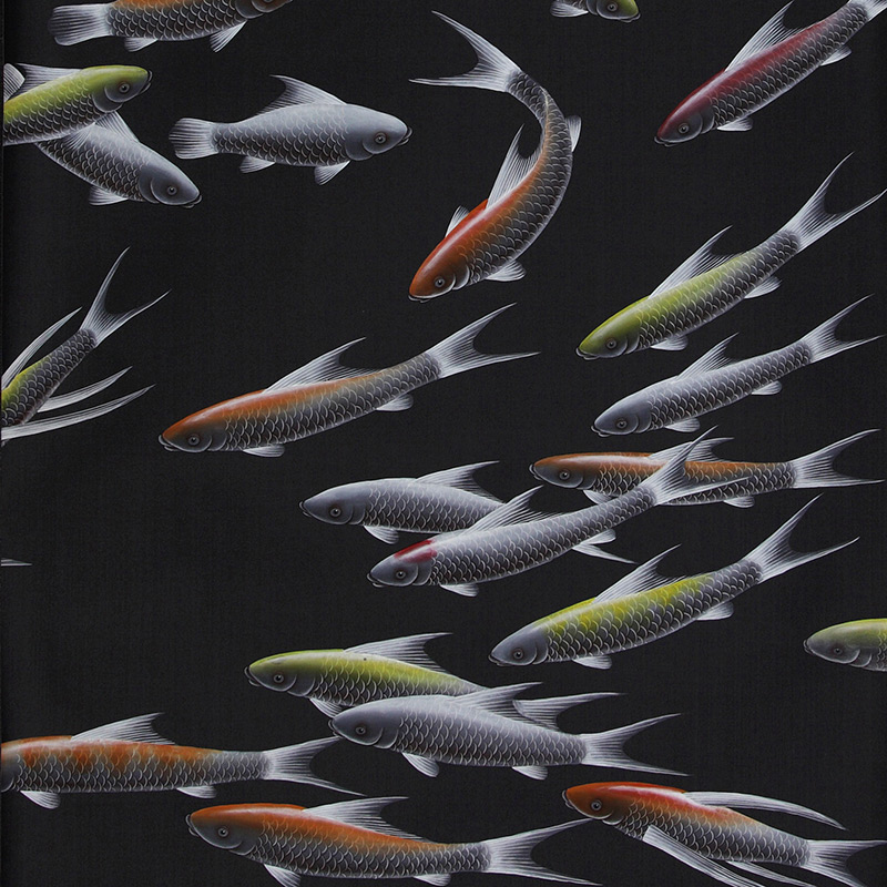 Обои ручная роспись Fishes Koi on Pitch dyed silk Обои ручная роспись Fishes Koi on Pitch dyed silk в Челябинске | Loft Concept