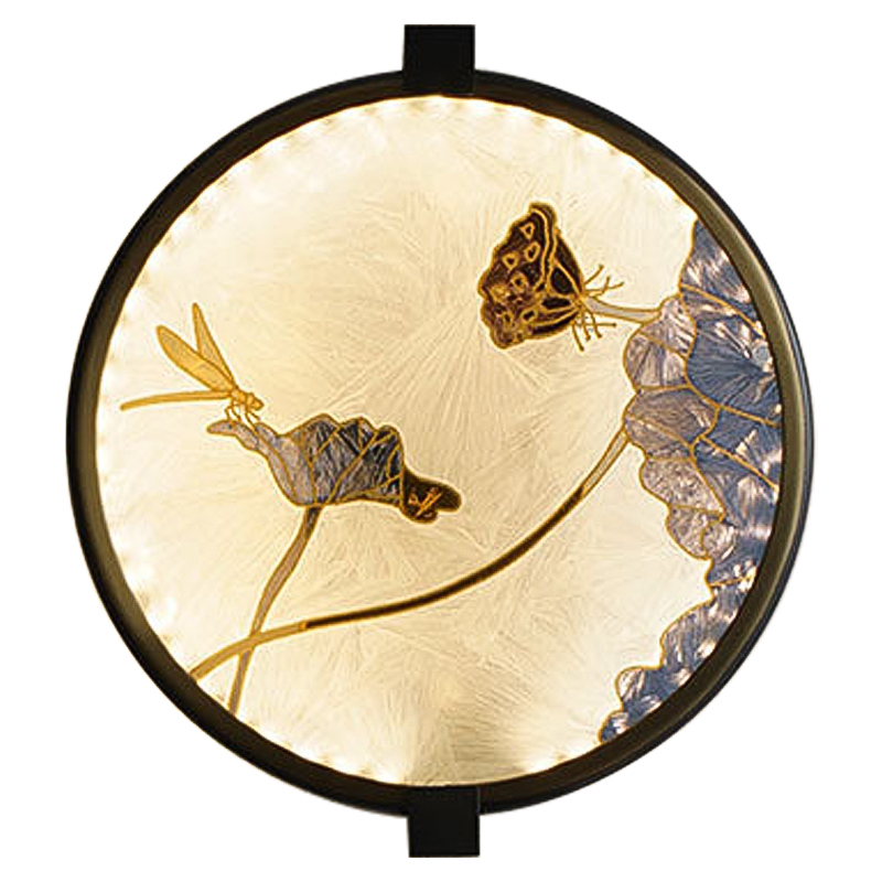 Настенный светильник Lotus Flowers and Dragonfly Round Wall Lamp Черный Латунь Бежевый Серый в Челябинске | Loft Concept 